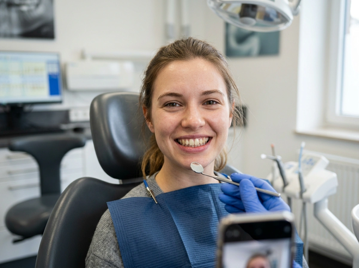 Consultation smile photo with mild natural discoloration.