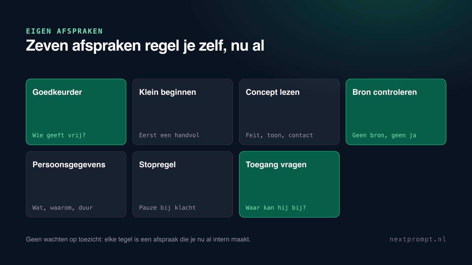 De zeven afspraken die je zelf kunt regelen, met drie die extra gewicht dragen.